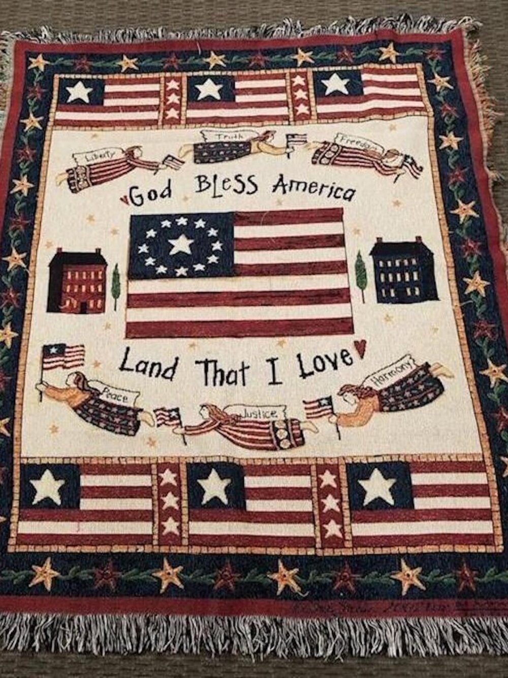 2002 God Bless America, Land that I Love 52" x 63" Fringed Throw